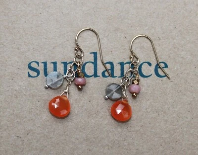 SUNDANCE CATALOG Sterling Silver Gold Labradorite Opal Three Cheers Earrings NIB - Image 1 of 4