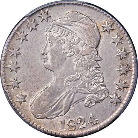 1824 Bust Half Dollar PCGS AU53 0-108a R.2 Nice Eye Appeal Strong Strike Cover