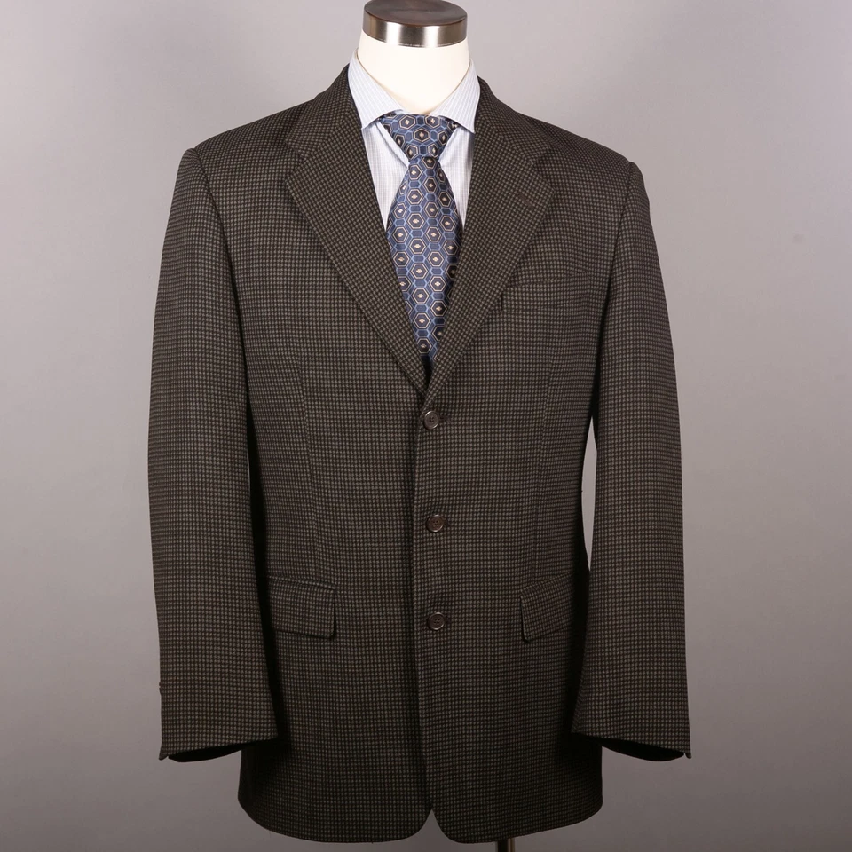 Tallia Uomo Mens Sport Coat 42R Pure Wool 3 Button Blazer Brown Check Ventless - Imagem 1 de 4