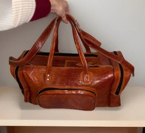 Large Leather Travel Holdall Chestnut Brown - Ashbury Duffle Bag - Picture 1 of 17