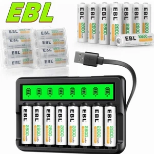 EBL 2800mAh AAAAkkus /8x AA 2800mAh+ LCD NIMH NICD Akku Ladegerät mit Ladekabel - Bild 1 von 27