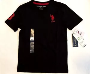 US Polo Assn. Boys Jersey V Neck Short Sleeve Black/Red T- Shirt Size S (6-7) - Picture 1 of 5