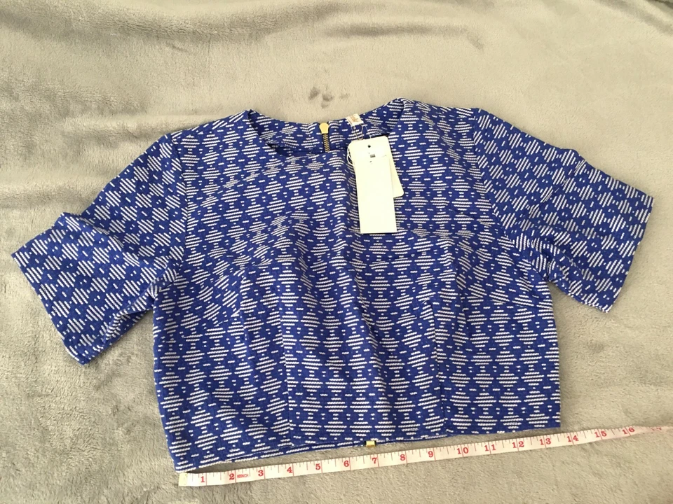 Camiseta Carter ZINKE Para Mujer Azul Estampado Diamante Cremallera Trasera $150 Talla S NUEVA  Foto 1 de 4