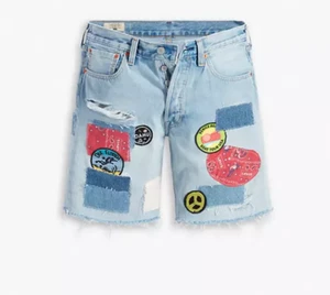 New Levi's 501 150th Anniversary Original Rip & Repair Patchwork Shorts Size 29 - Picture 1 of 14