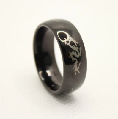 Anillo de boda con silueta de dragón chino abovedado negro de carburo de tungsteno de 8 mm Foto 1 de 4