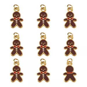 10x Vergoldete Emaille Charm Anhänger Legierung Weihnachten Lebkuchen Mann Anhänger - Bild 1 von 7