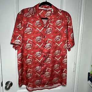 MLB Cincinnati Reds Men's Hawaiian Button Up Shirt Cincy All Over Print Medium - Picture 1 of 21