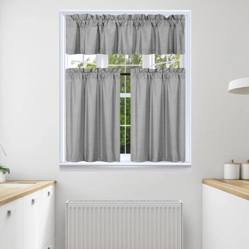 JUEGO DE 3 PIEZAS ESCAPARATE CORTINA COCINA FORRADA SÓLIDA OSCURECIMIENTO CORTINA TRATAMIENTO K3 Foto 1 de 1