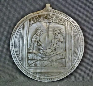 Antique Palestinian Carved Mother of Pearl Christian Icon Nativity 19 Century - Picture 1 of 1