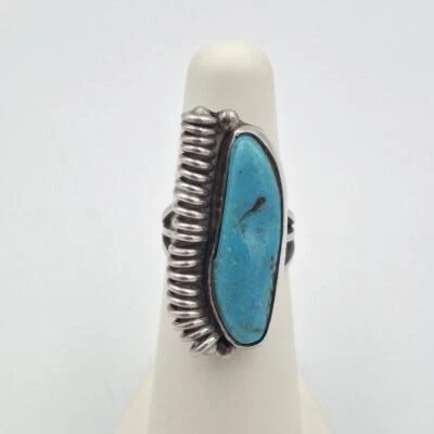 Anillo de cóctel grande ovalado de plata de ley 925 turquesa y resorte helicoidal talla 4,5 Foto 1 de 4