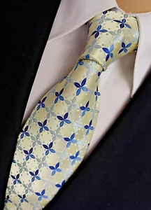 NEU - Czako Herren Anlass Krawatte- hellgelb mit blauem floralem Muster Hochzeit - Bild 1 von 7