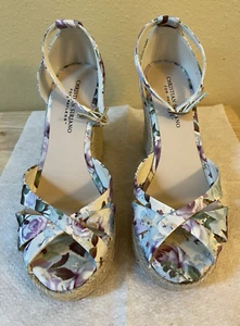 Christian Siriano Shoes Womens Size 7.5 Floral Print Espadrille Wedge Peep Toe - Picture 1 of 7