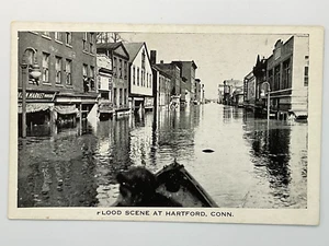 1936 Hartford CT - Flood Scene - Canoe Main Street Unposted Connecticut Postcard - Picture 1 of 2