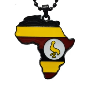 Uganda Flag Pendant Necklace Africa Map Necklace - Picture 1 of 3