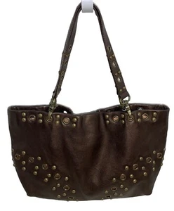 HOBO INTERNATIONAL Brown Leather Tote Bronze Grommet Studded Dble Strap Lg Bag - Picture 1 of 17
