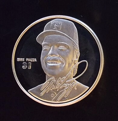 Mike Piazza 31 New York Mets MLB Lt Edition -999 Silver 1 Oz Ounce Art Bar Round - Image 1 of 2
