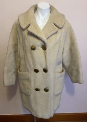 Abrigo vintage de oso de peluche de piel sintética Sears doble pecho botón dorado L/XL Foto 1 de 4