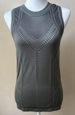ATHLETA Oxygen Tank Top Seamless Laser Cut Mesh Sage Green Med Athleisure Sports - Image 1 of 4