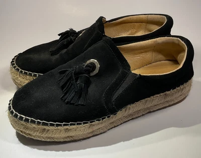 Black Suede Flat Espadrilles with Tassel J Slide NYC Womens 7.5 - Image 1 of 4