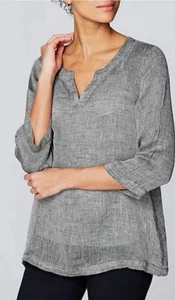 J.Jill 100% Linen Gauzy Relaxed Tunic Top Women’s L Lagenlook Cottagecore Beachy - Picture 1 of 8