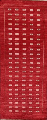 Rot Geometrisch Modern Orientalisch 2.4m Teppich Läufer Handmade Wolle 0.9x2.4m - Bild 1 von 4