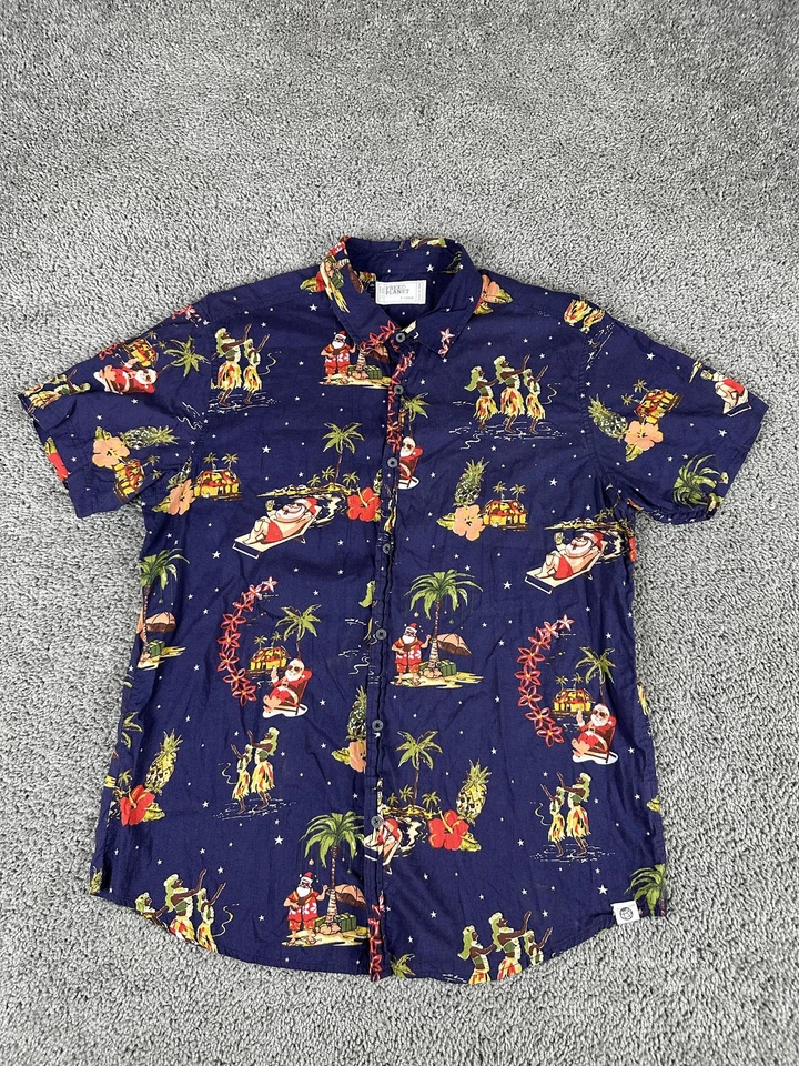Camisa Free Planet Para Hombre XL Azul Marino Hawaiano Santa Navidad Manga Corta Abotonada Foto 1 de 4