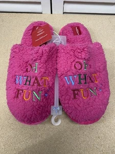 Wondershop Pink Christmas Sherpa Slippers Oh What Fun Slip On - Picture 1 of 3