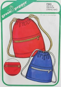 Green Pepper F865 STRING BAG 3 Sizes Drawstring Backpack Bag Craft Pattern UNCUT - Picture 1 of 2