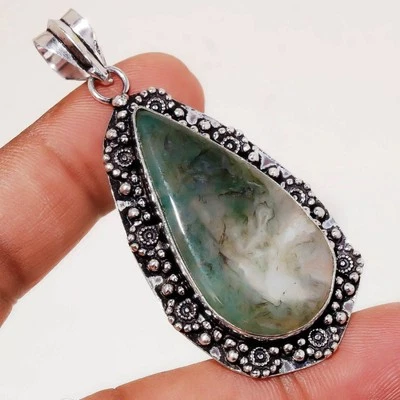 Colgante de piedras preciosas de fluorita verde hecho a mano regalo joyería de diseño antiguo 2,5" MP 888 Foto 1 de 4