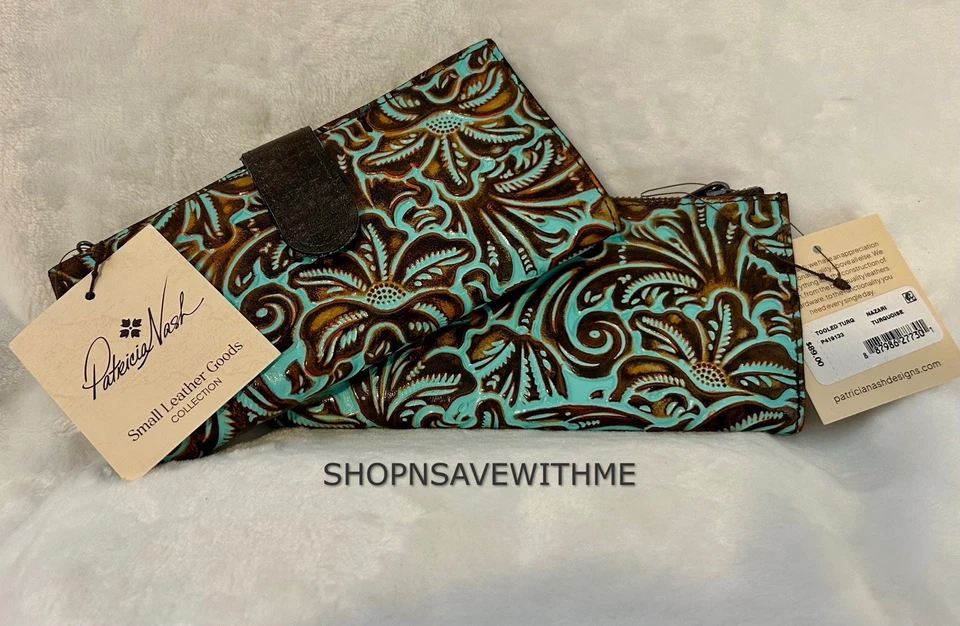 Patricia Nash Nazari Turquoise Tooled Leather Credit Card Holder Wallet
