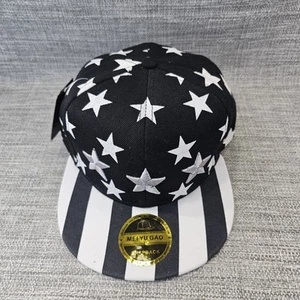 Mei Yu Gao Hat Mens Adjustable Snapback Black/White Stars and Stripes Flat Brim - Picture 1 of 9