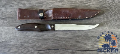 Cuchillo de caza de pesca dentado Cutco 1063 de colección mango de remolino marrón funda original Foto 1 de 4