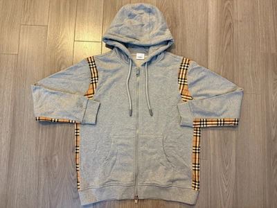 Sudadera con capucha Burberry gris vintage con cremallera a cuadros talla XL Foto 1 de 2