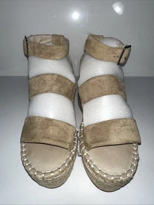 COCONUTS Matisse SOIRE Beige FAUX SUEDE Platform Wedge ESPADRILLE SANDALS 6 1/2M - Picture 1 of 15