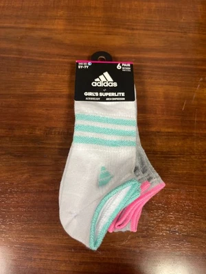 Adidas Niñas Superlite Aeroready 6 Pares No Show Calcetines 5Y-7Y Multicolor Foto 1 de 2