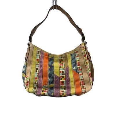 Fossil Hobo Bag Patchwork Boho Multicolor Leather Trim Shoulder Purse - Image 1 of 4