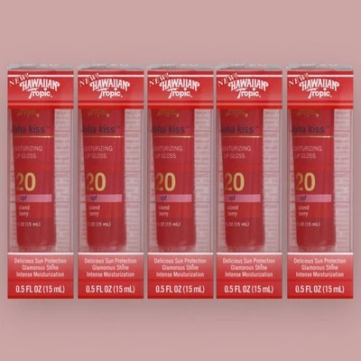 Hawaiian Tropic (x5) ALOHA KISS Moisturizing Lip Gloss Island Berry SPF 20 READ! - Image 1 of 4