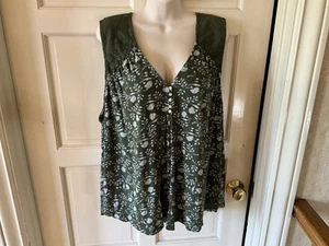 Lucky brand olive floral blouse size 3 X - Picture 1 of 4