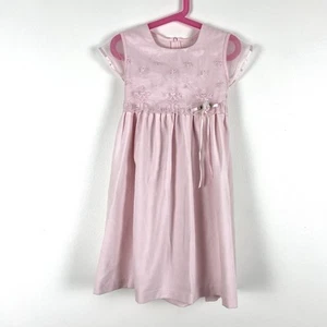 Vintage Bonnie Jean Girl’s Pink Dress Sz 5 Long Lace Bow Wedding Formal Princess - Picture 1 of 7