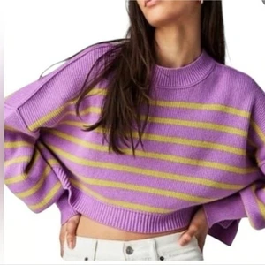 The Free People Streifen Easy Street Crop Pullover Gr. Large Neu mit Etikett Oversize Lagenlook - Bild 1 von 14
