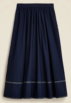 Falda midi J.Crew puntada en contraste algodón popelina oficina fecha viaje CI647 azul marino 4 Foto 1 de 4
