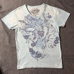 Camiseta WORK Carpa Koi Pez Hombres Azul Blanco Japón Tatuaje Japonés Yakuza Cuello en V L - Imagen 1 de 11