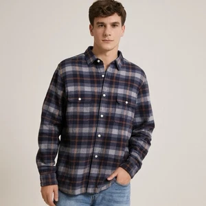 The Normal Brand Plaid Flannel Button Down Shirt Size XXL Blue Orange - Picture 1 of 5