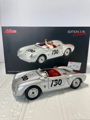 Schuco Porsche 550 A Spyder James Dean Little Bastard 1/18 Silver Ltd Ed - Immagine 1 di 4