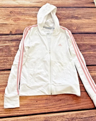 Adidas Rosa Rayas Blanco Vintage Cremallera Completa Talla Mediana Algodón Climalite Foto 1 de 4