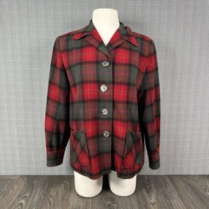 Vintage Pendleton 49er Wool Shirt Jacket Women Size 14 (M) Red Plaid Button 50s - Picture 1 of 21