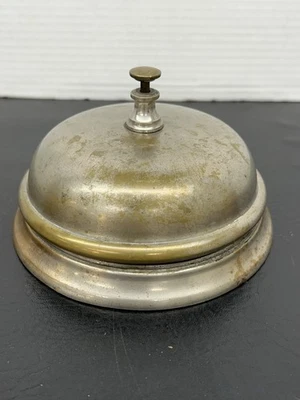 Large Vtg Loud Brass Service Bell Counter Restaurant Store Reception Desk Listen - Image 1 of 4