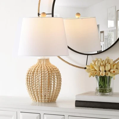 Lighting Collection Rewli Boho Beaded Natural/White 23-inch Table Lamp LED Bu... - Image 1 of 4