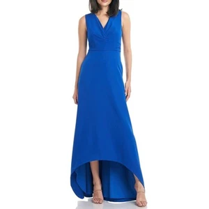 Abito da sera Kay Unger Melinda senza maniche in crepe alto basso blu cobalto 10 nuovo con etichette - Foto 1 di 7