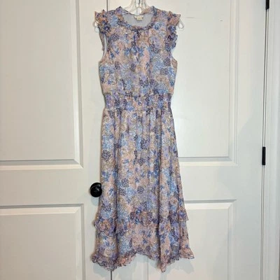 Платье миди Shoshanna Theo лаванда цветочный оборки без рукавов халат талии 6 - Изображение 1 из 4